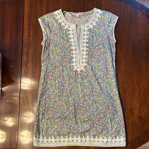 Calypso St. Barth Blue Floral Dress with White Lace